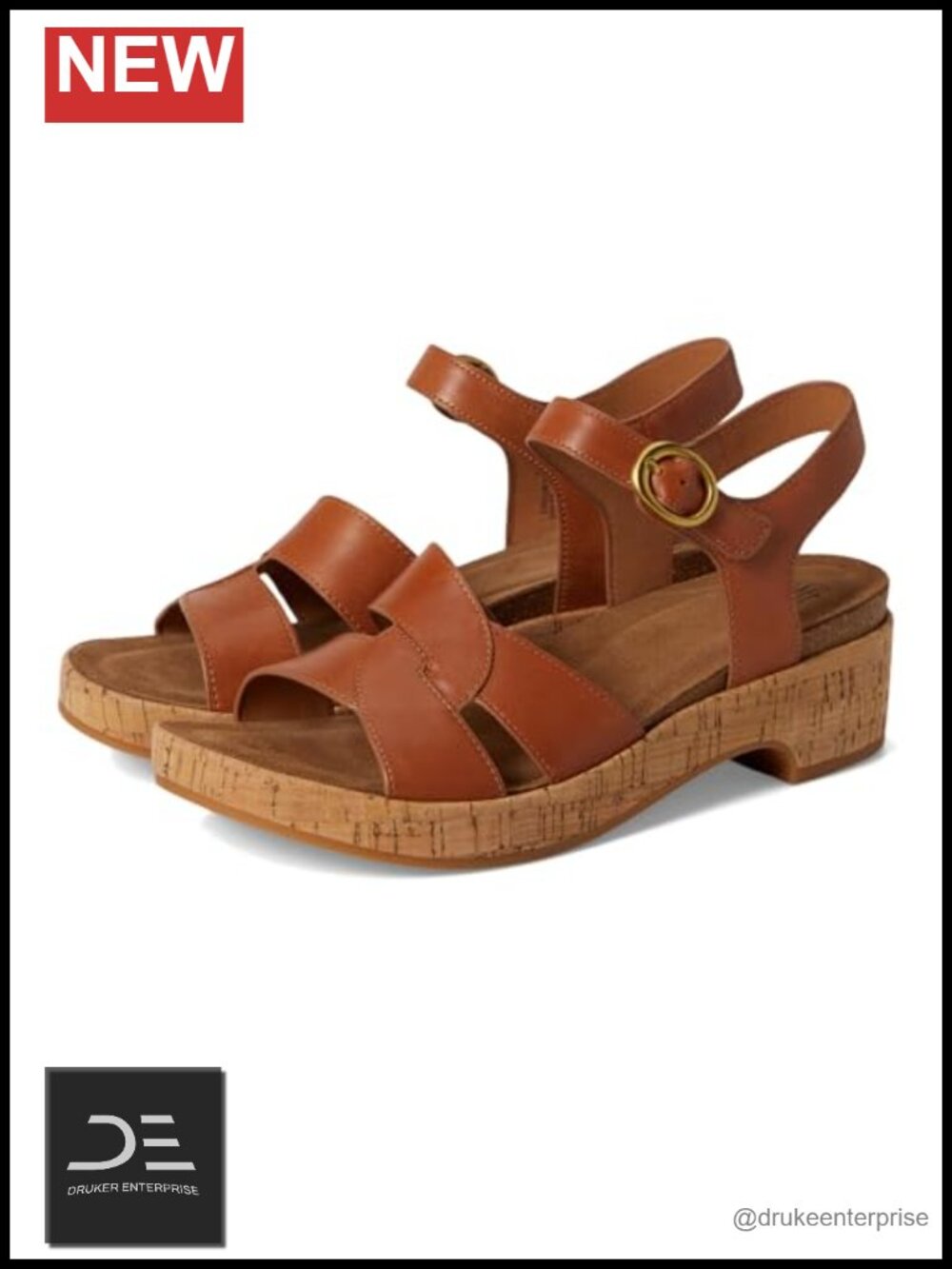 Women's Leather Platform Sandals with Ankle Strap & Buckle Closure